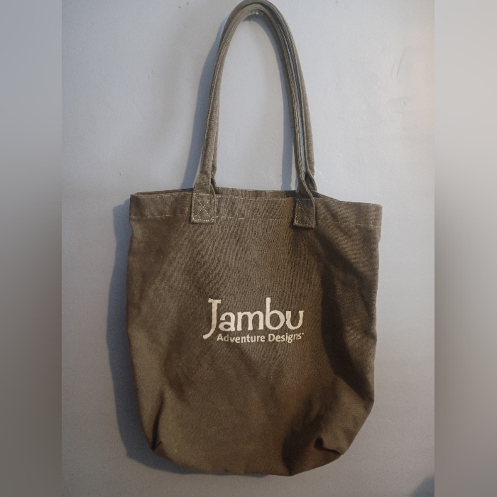 Jambu Adventure Designs Canvas Tote Bag in Olive Logo Farmers Market Bag 13x16